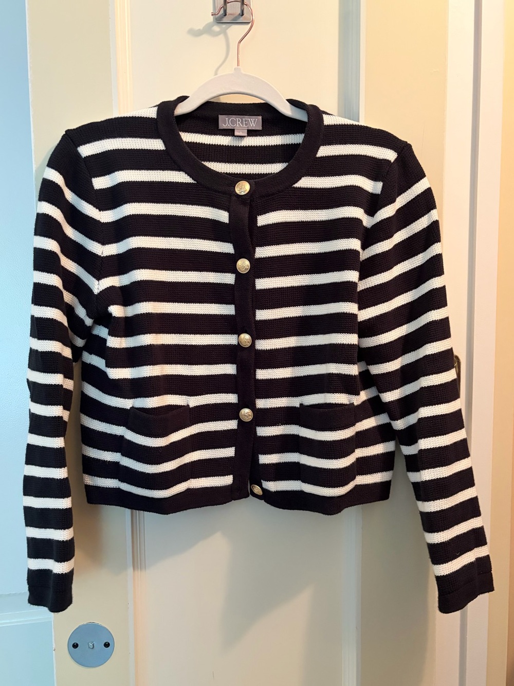 J. Crew Black and White Striped Lady Jacket